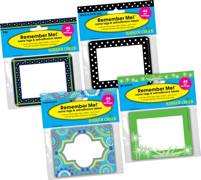 Barker Creek Peaceful Thoughts Self-adhesive School Name Tags, 2.75" x 3.5", 180/Set (BC3783)