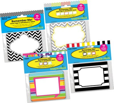 Barker Creek Chevron & Stripes Name Tags, Self-Adhesive Labels Set, 180/Set (BC3784)