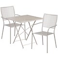 28 Square Light Gray Indoor-Outdoor Steel Folding Patio Table Set with 2 Square Back Chairs [CO-28SQF-02CHR2-SIL-GG]