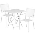 28 Square White Indoor-Outdoor Steel Folding Patio Table Set with 2 Square Back Chairs [CO-28SQF-02CHR2-WH-GG]