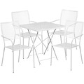 28 Square White Indoor-Outdoor Steel Folding Patio Table Set with 4 Square Back Chairs [CO-28SQF-02CHR4-WH-GG]