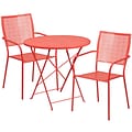 30 Round Coral Indoor-Outdoor Steel Folding Patio Table Set with 2 Square Back Chairs [CO-30RDF-02CHR2-RED-GG]