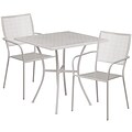 28 Square Light Gray Indoor-Outdoor Steel Patio Table Set with 2 Square Back Chairs [CO-28SQ-02CHR2-SIL-GG]
