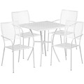 28 Square White Indoor-Outdoor Steel Patio Table Set with 4 Square Back Chairs [CO-28SQ-02CHR4-WH-GG]