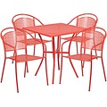 28 Square Coral Indoor-Outdoor Steel Patio Table Set with 4 Round Back Chairs [CO-28SQ-03CHR4-RED-GG]