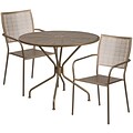 35.25 Round Gold Indoor-Outdoor Steel Patio Table Set with 2 Square Back Chairs [CO-35RD-02CHR2-GD-GG]
