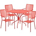 35.25 Round Coral Indoor-Outdoor Steel Patio Table Set with 4 Square Back Chairs [CO-35RD-02CHR4-RED-GG]