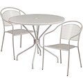 35.25 Round Light Gray Indoor-Outdoor Steel Patio Table Set with 2 Round Back Chairs [CO-35RD-03CHR2-SIL-GG]