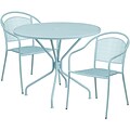 35.25 Round Sky Blue Indoor-Outdoor Steel Patio Table Set with 2 Round Back Chairs [CO-35RD-03CHR2-SKY-GG]