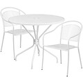 35.25 Round White Indoor-Outdoor Steel Patio Table Set with 2 Round Back Chairs [CO-35RD-03CHR2-WH-GG]