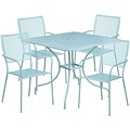 35.5 Square Sky Blue Indoor-Outdoor Steel Patio Table Set with 4 Square Back Chairs [CO-35SQ-02CHR4-SKY-GG]