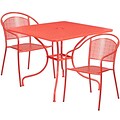 35.5 Square Coral Indoor-Outdoor Steel Patio Table Set with 2 Round Back Chairs [CO-35SQ-03CHR2-RED-GG]