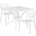 35.5 Square White Indoor-Outdoor Steel Patio Table Set with 2 Round Back Chairs [CO-35SQ-03CHR2-WH-GG]