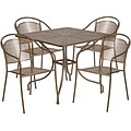 35.5 Square Gold Indoor-Outdoor Steel Patio Table Set with 4 Round Back Chairs [CO-35SQ-03CHR4-GD-GG]