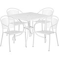 35.5 Square White Indoor-Outdoor Steel Patio Table Set with 4 Round Back Chairs [CO-35SQ-03CHR4-WH-GG]