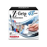 Zebra Z-Grip Retractable Ballpoint Pen, Medium Point, Assorted Ink, 48/Pack (22048)