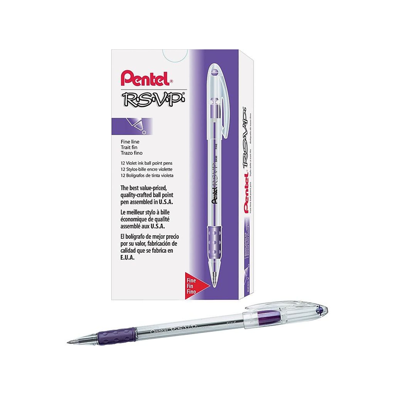 Pentel R.S.V.P. Ballpoint Pens, Fine Point, Purple Ink, Dozen (BK90-V)