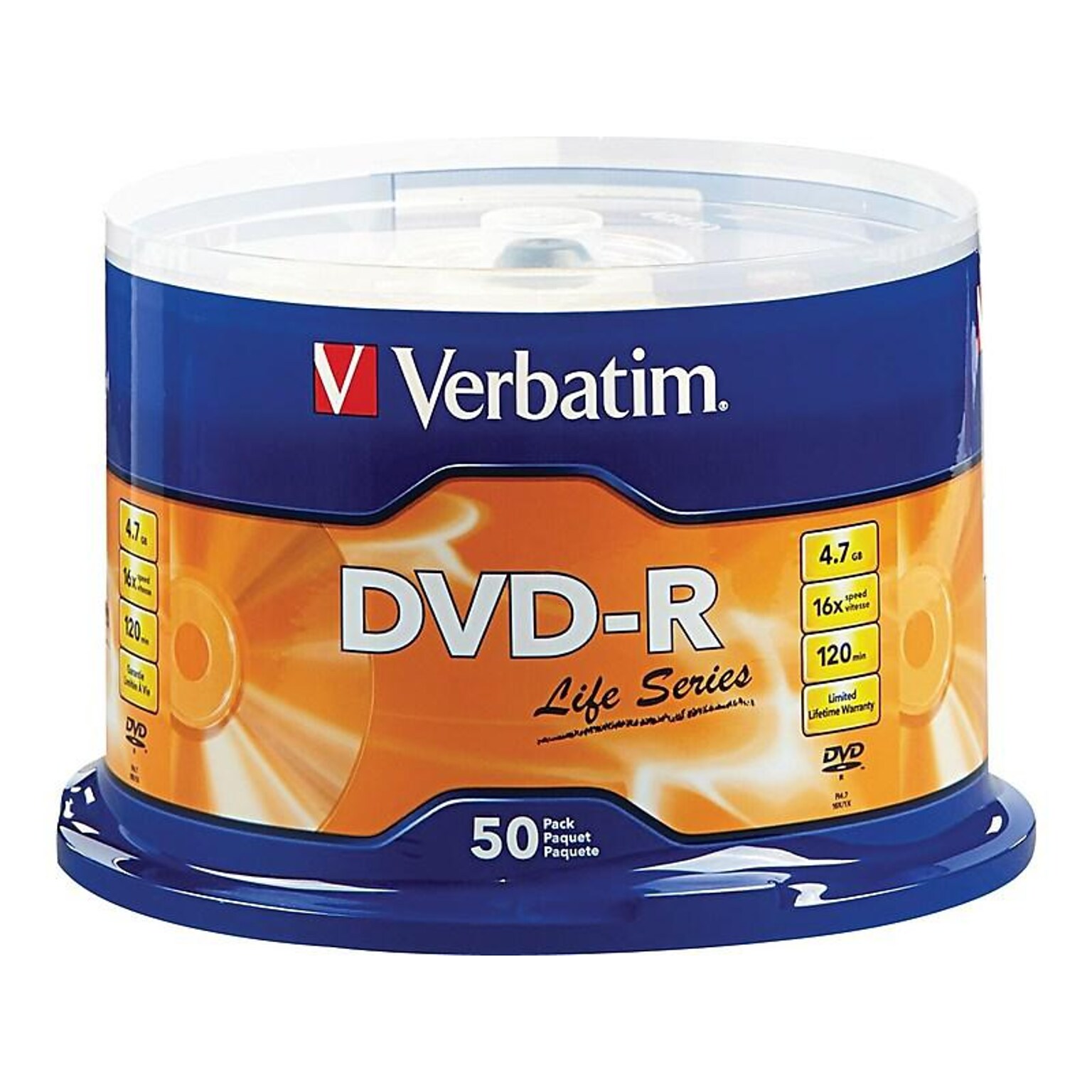 Verbatim Life Series 97176 16x DVD-R, Silver, 50/Pack