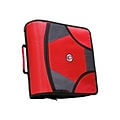 Case It King Sized Zip Tab 4 3-Ring Zipper Binders, D-Ring, Red (D-186 RED)