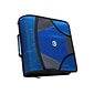 Case It King Sized Zip Tab 4" 3-Ring Zipper Binders, D-Ring, Blue (D-186 BLU)