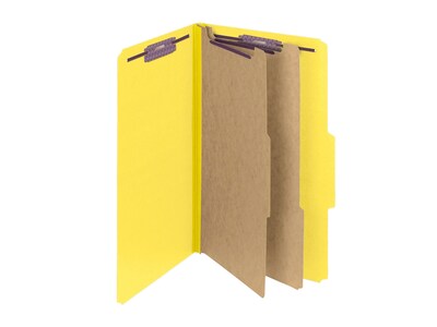 Smead Pressboard Classification Folders with SafeSHIELD Fasteners, 2" Expansion, Legal Size, 2 Dividers, Yellow, 10/Box (19034)