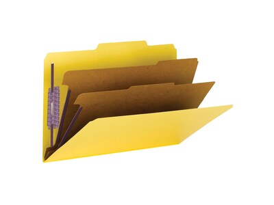 Smead Pressboard Classification Folders with SafeSHIELD Fasteners, 2" Expansion, Legal Size, 2 Dividers, Yellow, 10/Box (19034)