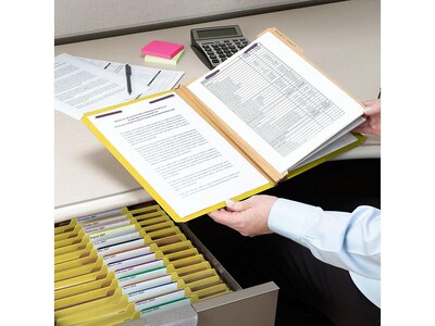 Smead Pressboard Classification Folders with SafeSHIELD Fasteners, 2" Expansion, Legal Size, 2 Dividers, Yellow, 10/Box (19034)