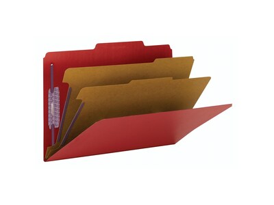 Smead Pressboard Classification Folders with SafeSHIELD Fasteners, Legal Size, 2 Dividers, Bright Red, 10/Box (19031)