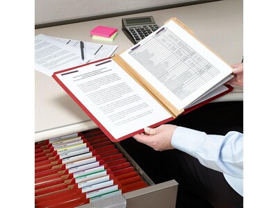 Smead Pressboard Classification Folders with SafeSHIELD Fasteners, Legal Size, 2 Dividers, Bright Red, 10/Box (19031)