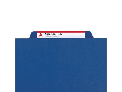 Smead Pressboard Classification Folders with SafeSHIELD Fasteners, Legal Size, 2 Dividers, Dark Blue