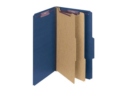 Smead Pressboard Classification Folders with SafeSHIELD Fasteners, Legal Size, 2 Dividers, Dark Blue, 10/Box (19035)