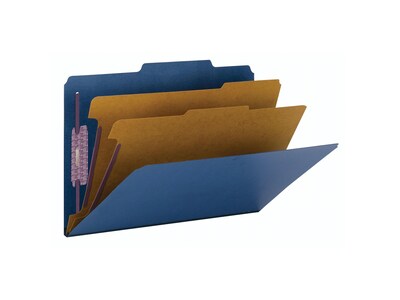 Smead Pressboard Classification Folders with SafeSHIELD Fasteners, Legal Size, 2 Dividers, Dark Blue, 10/Box (19035)