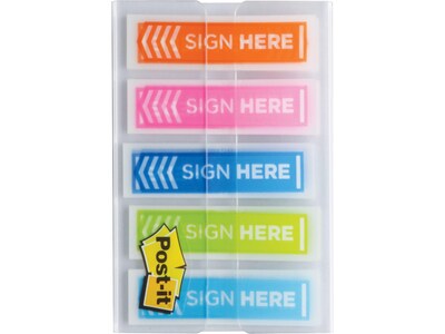 Post-it® Sign Here Printed Flags, .47 x 1.7, Assorted Colors, 100 Flags (684-SH-OPBLA)