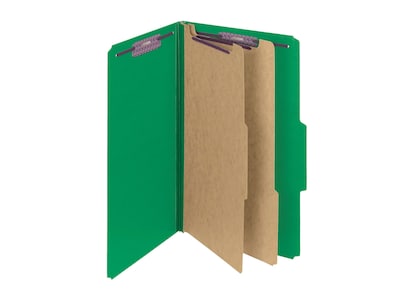 Smead Pressboard Classification Folders with SafeSHIELD Fasteners, 2" Expansion, Legal Size, 2 Dividers, Green, 10/Box (19033)