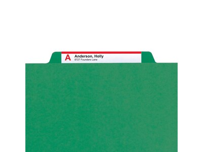 Smead Pressboard Classification Folders with SafeSHIELD Fasteners, 2" Expansion, Legal Size, 2 Dividers, Green, 10/Box (19033)