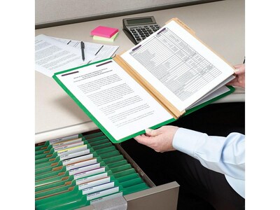 Smead Pressboard Classification Folders with SafeSHIELD Fasteners, 2" Expansion, Legal Size, 2 Dividers, Green, 10/Box (19033)