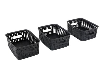 Advantus Weave Plastic Bins, Black, 3/Pack (AVT40326)