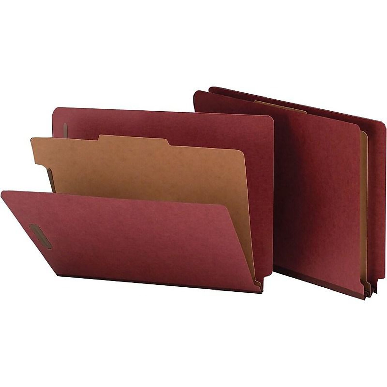Smead End Tab Pressboard Classification Folders with SafeSHIELD Fasteners, Letter Size, 1 Divider, Red, 10/Box (26855)