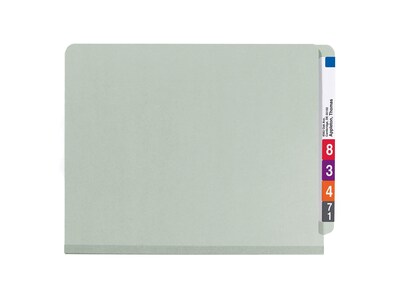 Smead End Tab Pressboard Classification Folders with SafeSHIELD Fasteners, Letter Size, 3 Dividers, Gray/Green, 10/Box (26820)