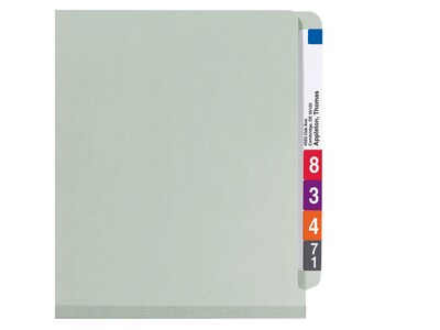 Smead End Tab Pressboard Classification Folders with SafeSHIELD Fasteners, Letter Size, 3 Dividers, Gray/Green, 10/Box (26820)