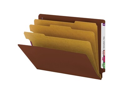 Smead End Tab Pressboard Classification Folders, Letter Size, 3 Dividers, Red, 10/Box (26865)