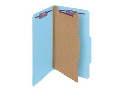 Smead Pressboard Classification Folders with SafeSHIELD Fasteners, 2" Expansion, Legal Size, 1 Divider, Blue, 10/Box (18730)