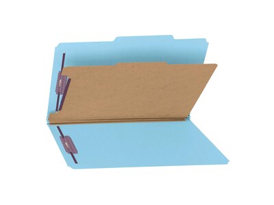 Smead Pressboard Classification Folders with SafeSHIELD Fasteners, 2" Expansion, Legal Size, 1 Divider, Blue, 10/Box (18730)