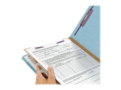 Smead Pressboard Classification Folders with SafeSHIELD Fasteners, 2" Expansion, Legal Size, 1 Divider, Blue, 10/Box (18730)