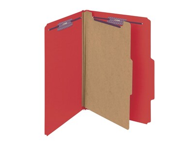 Smead Pressboard Classification Folders with SafeSHIELD Fasteners, Legal Size, 1 Divider, Bright Red