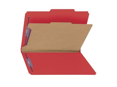 Smead Pressboard Classification Folders with SafeSHIELD Fasteners, Legal Size, 1 Divider, Bright Red, 10/Box (18731)