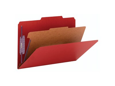 Smead Pressboard Classification Folders with SafeSHIELD Fasteners, Legal Size, 1 Divider, Bright Red, 10/Box (18731)
