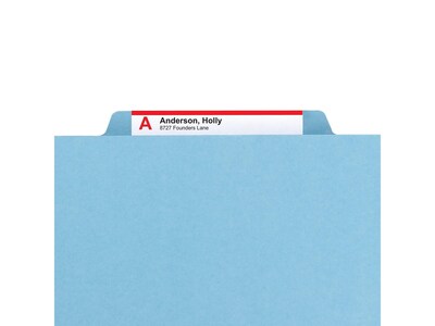 Smead Pressboard Classification Folders with SafeSHIELD Fasteners, 2" Expansion, Legal Size, Blue, 10/Box (19081)