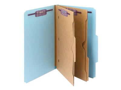 Smead Pressboard Classification Folders with SafeSHIELD Fasteners, 2" Expansion, Legal Size, Blue, 10/Box (19081)