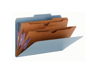 Smead Pressboard Classification Folders with SafeSHIELD Fasteners, 2" Expansion, Legal Size, Blue, 10/Box (19081)